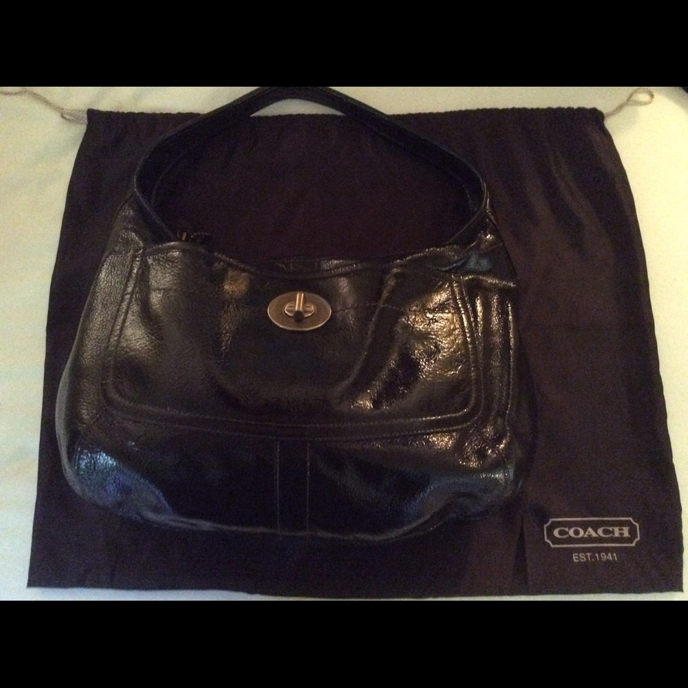 Genuine COACH chocolate brown patent leather bag